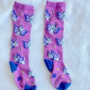 Butterfly Cat Printed Pink Purple High Socks